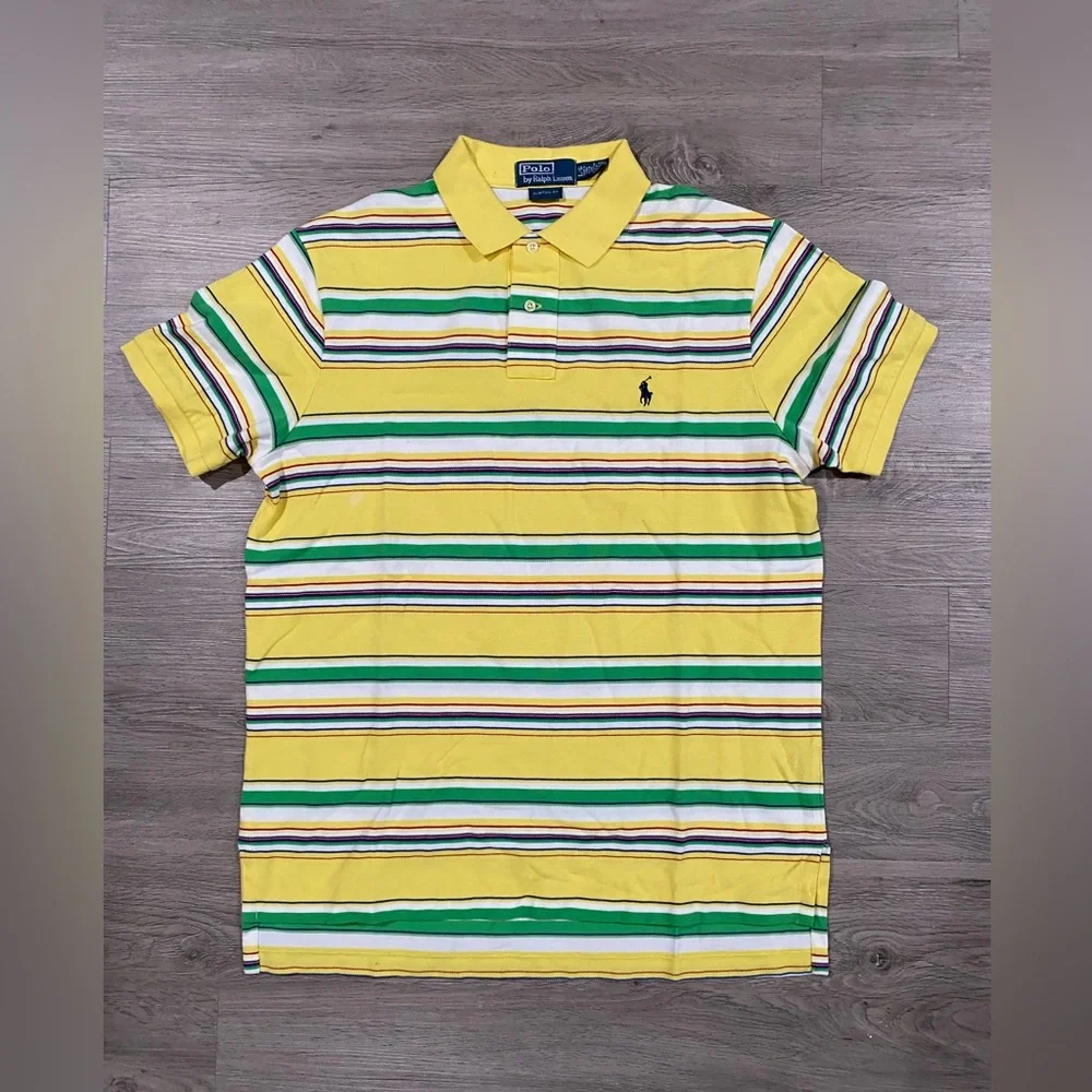 Polo Ralph‎ Lauren Striped Polo Shirt Custom Fit Large Yellow
